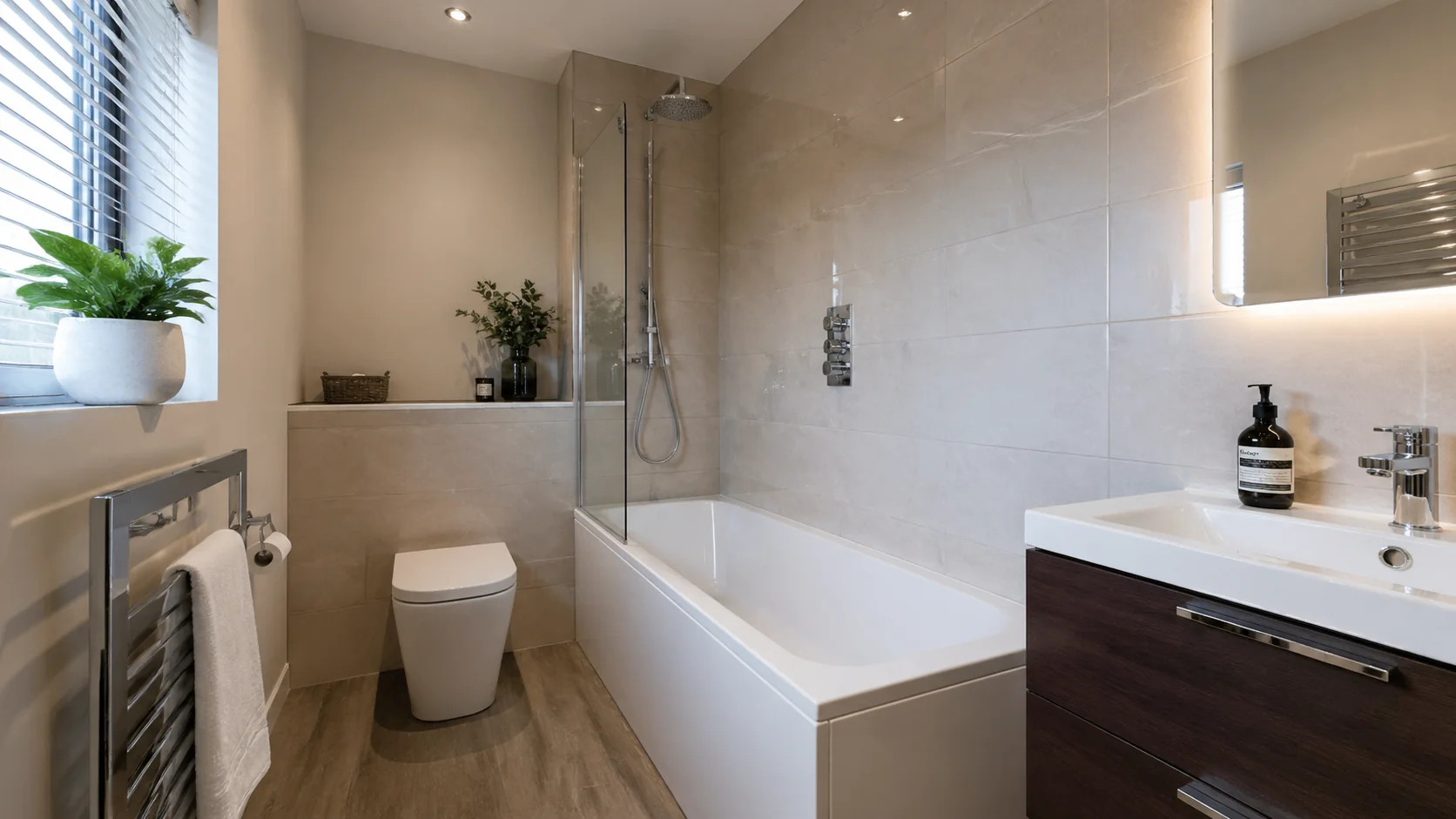 Beautifully finished bathroom with sparkling clean suite