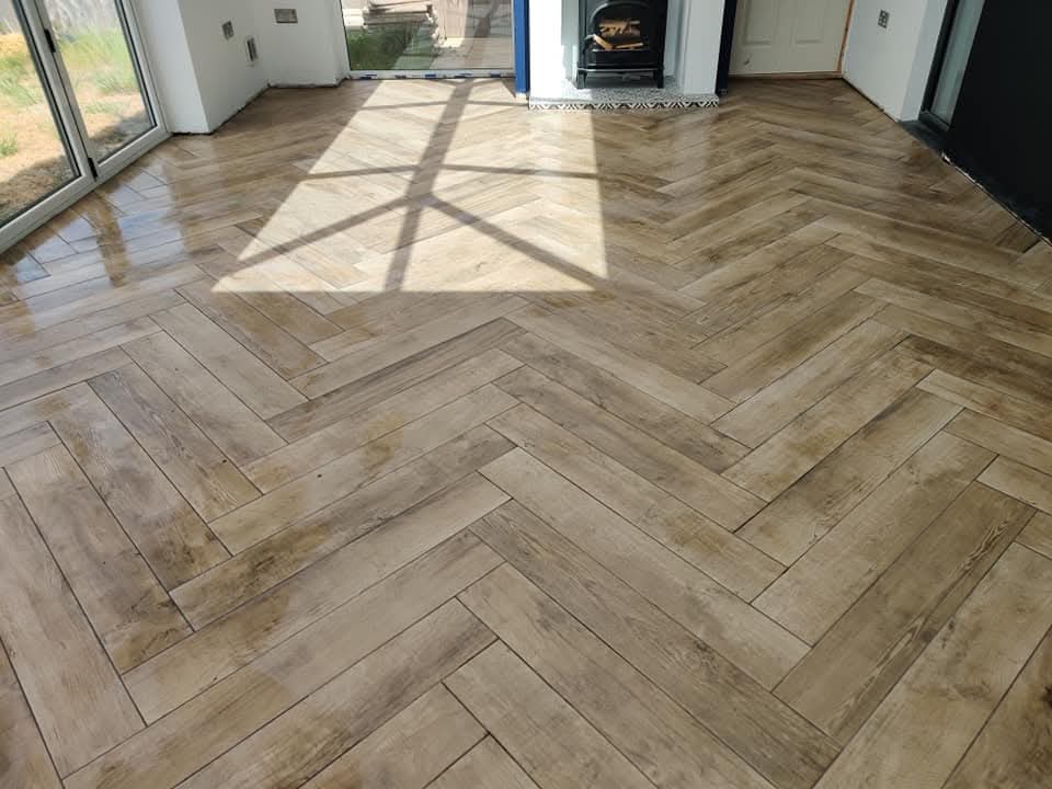 Decorative patterned floor tiles with geometric encaustic design